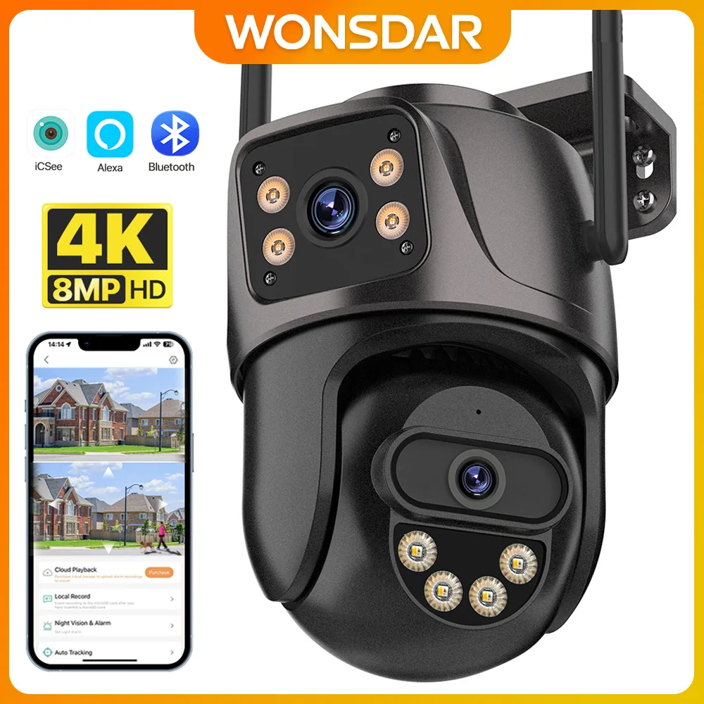 4K 8MP PTZ WIFI Kamera Dual Objektiv Dual Screen IP Kamera Outdoor 4MP HD Auto Tracking Sicherheit Schutz CCTV Überwachung iCSee