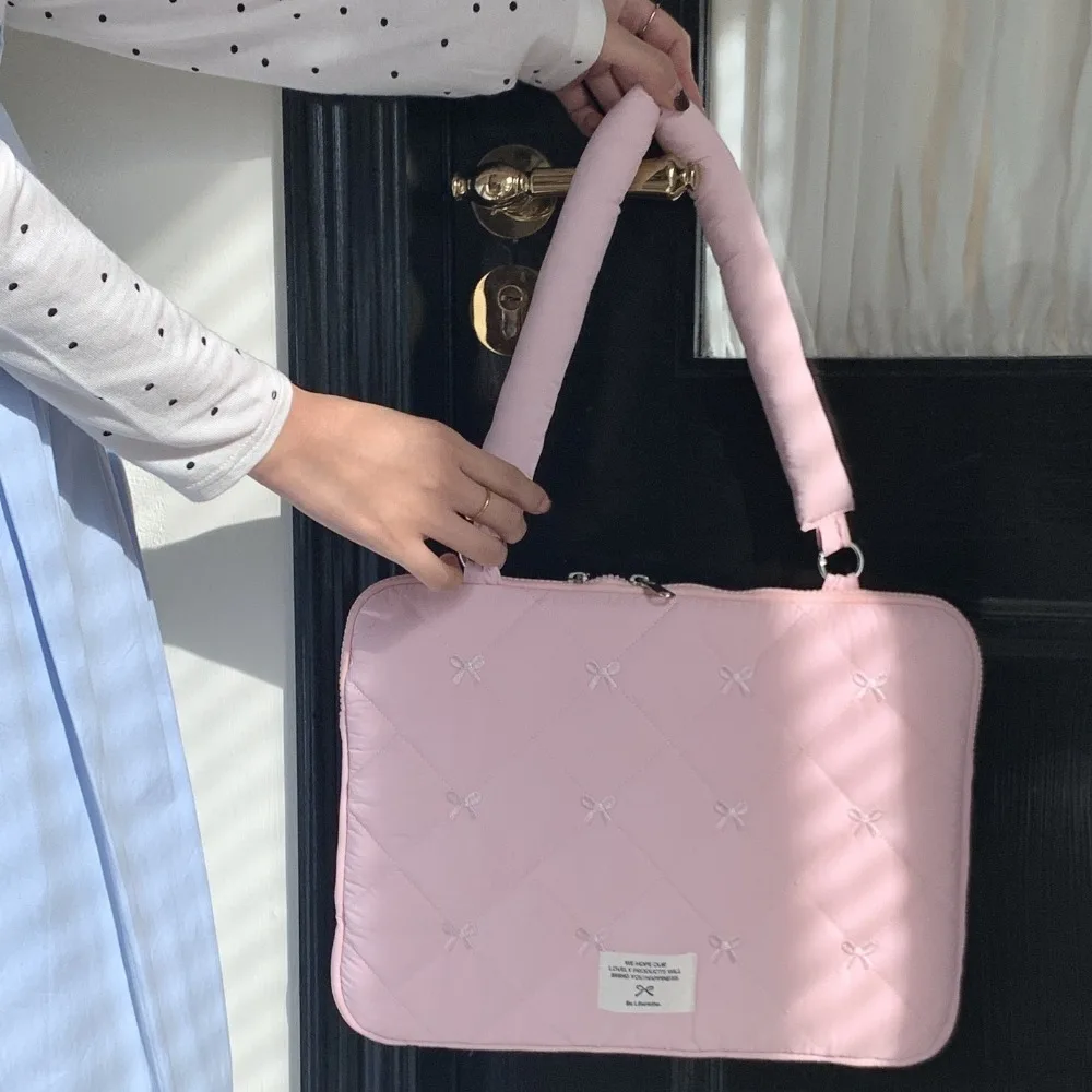 Embroidered Bow Business Briefcases File Folder Handbag Document Tote Bolsas Large Capacity Shoulder Bag Laptop Sleeve Case Bag