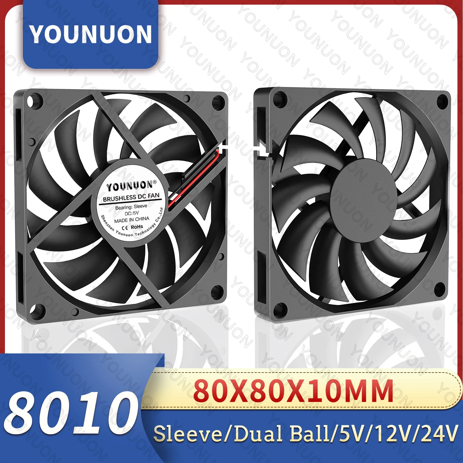 YOUNUON 80MM Вентилятор 5V USB Вентилятор 80x80x10mm 8cm DC 5V 12V 24V 8010 Вентилятор Бесщеточный охлаждающий вентилятор Вентилятор для ПК Вентилятор корпуса компьютера Кулер
