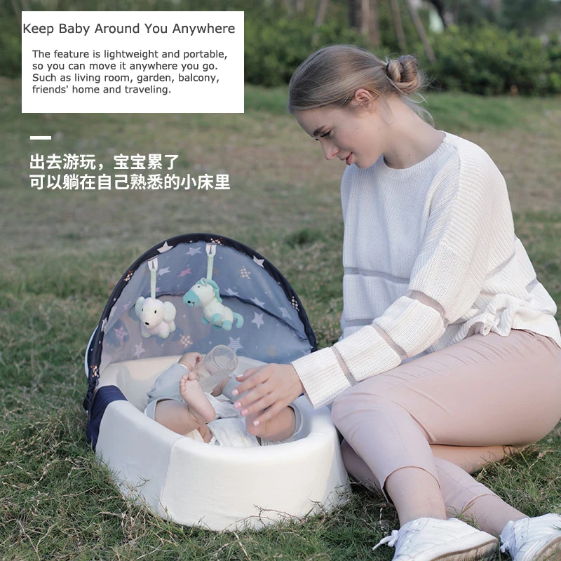 Di Động Tổ Giường Nôi Cho Bé Có Thể Gấp Gọn Di Chuyển Được Sơ Sinh Giường Ốp Lưng Bảo Vệ Chống Áp Lực Cho Bé Lửng Với Đèn Bắt Muỗi