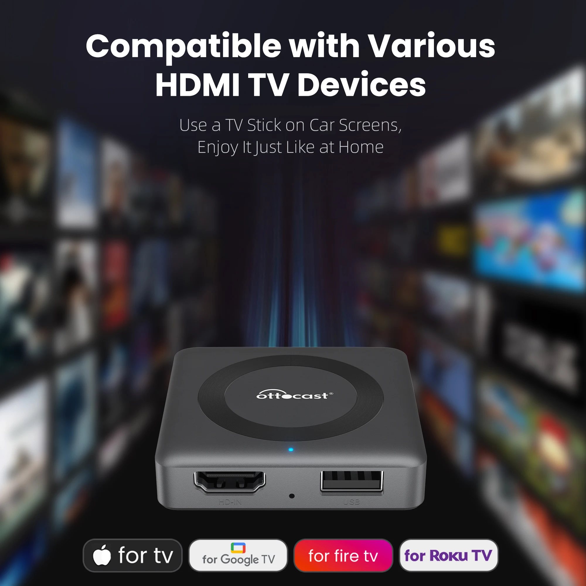 2025 OTTOCAST Car TV Mate C3 Multimedia Wireless CarPlay Adapter Video Converter for HDMI in for TV Fire Sticks Game Consoles
