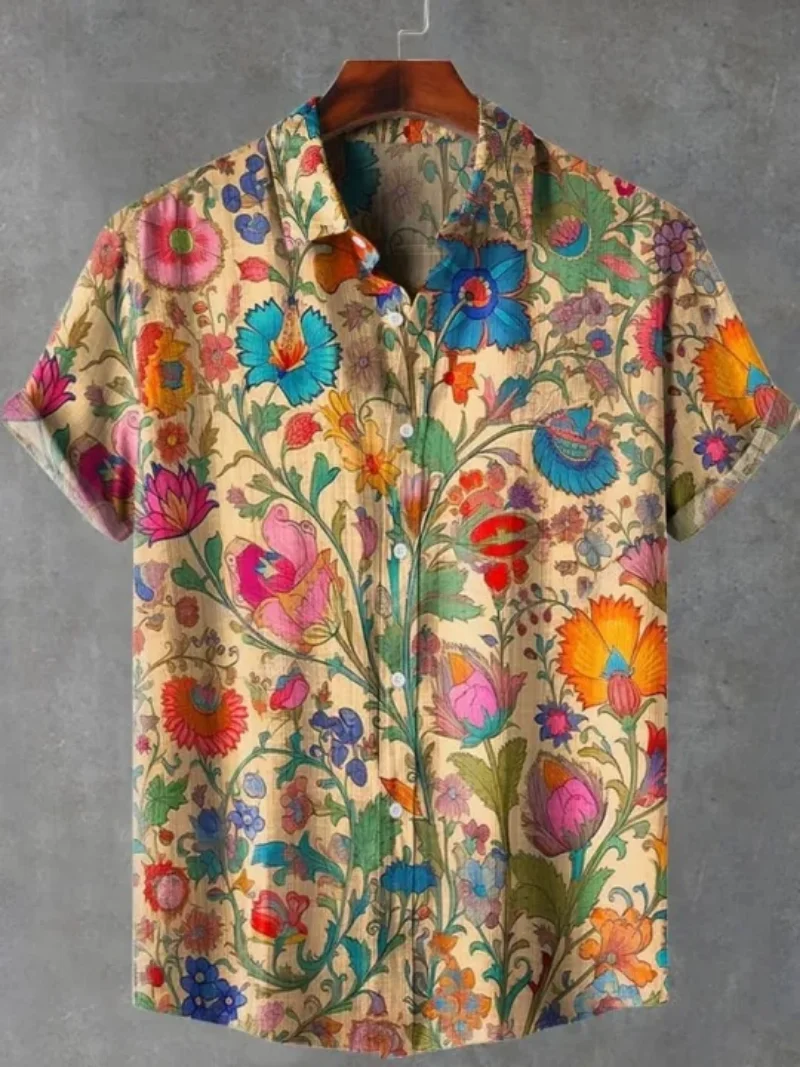 Camicia hawaiana da uomo, camicia a maniche corte stampata in 3D da uomo, lino per le vacanze al mare