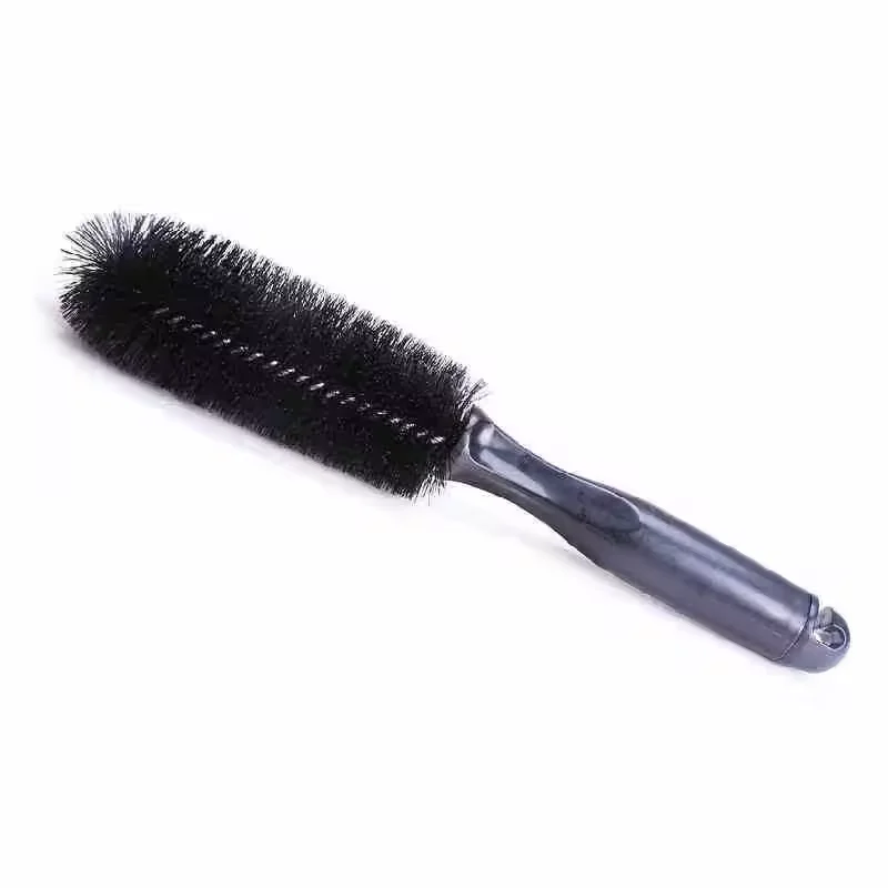 Escova de roda de carro com cabo simples, cerdas macias, anel de aço, detalhe, escova de limpeza, ferramenta de suprimentos de lavagem de carro