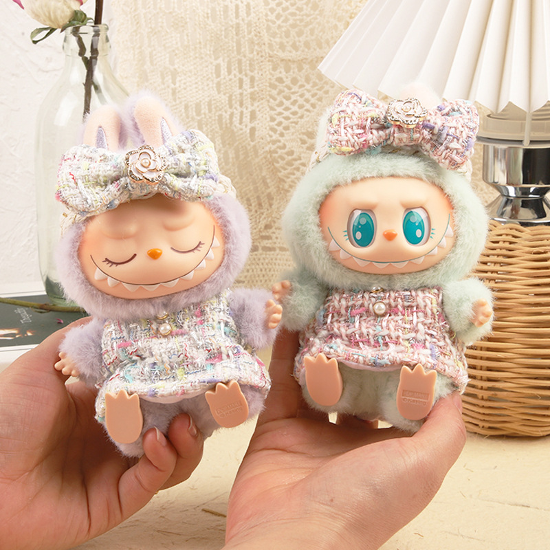 Dla 17cm Labubu Idol Doll luksusowe ubrania strój czarny zestaw sukienek Labubu V1V2 Mini DIY lalka odzież torba akcesoria do butów