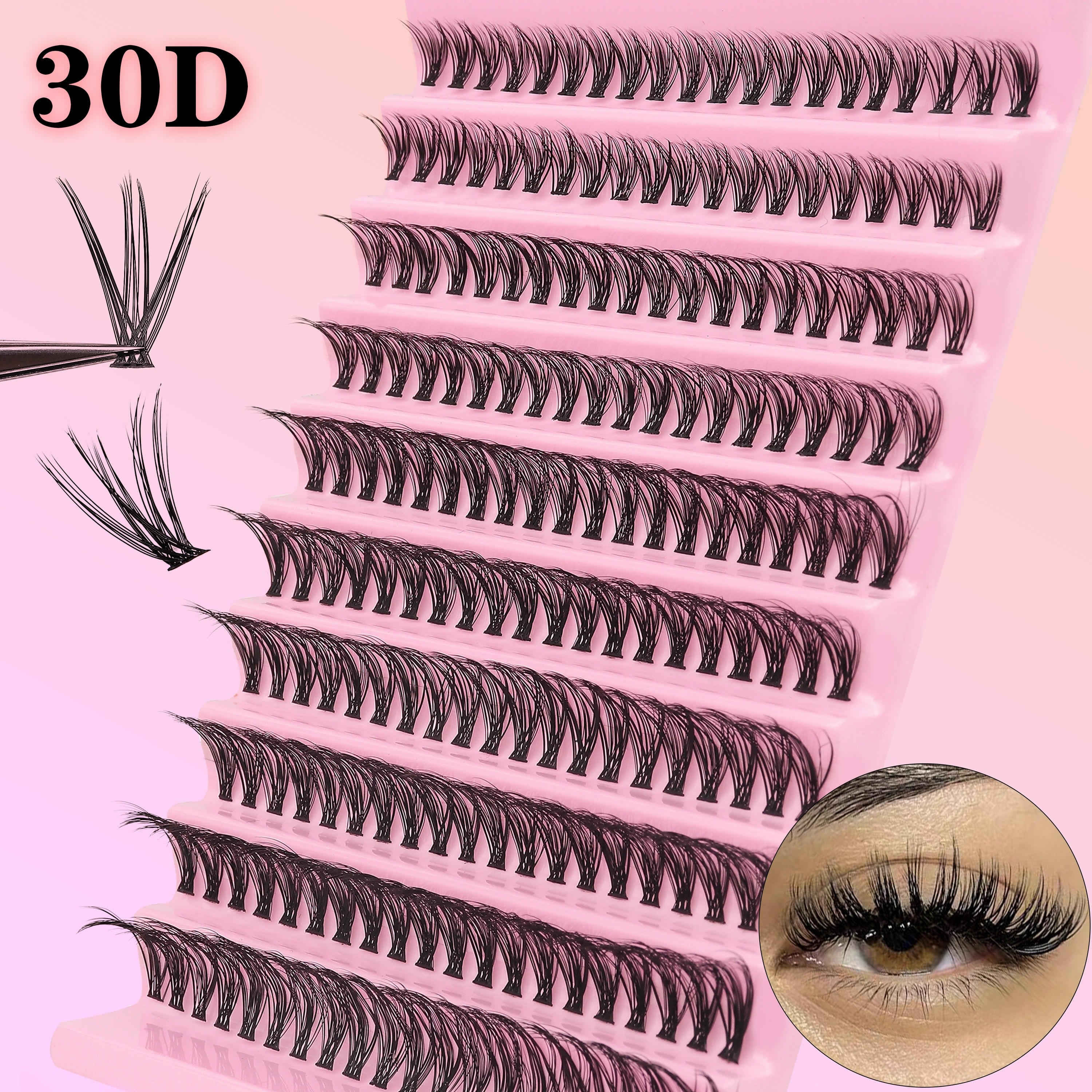 200pcs 30D Cluster False Eyelashes Set, DIY Eyelash Extensions, 0.05mm Thickness, D Curl, Mixed Lengths 8-16mm,