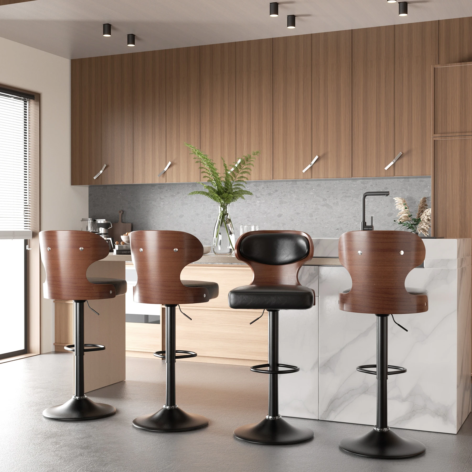 Bar Stool 2Pcs Set Backrest Foather Soft Cushion Dinng Chair Home Furniture