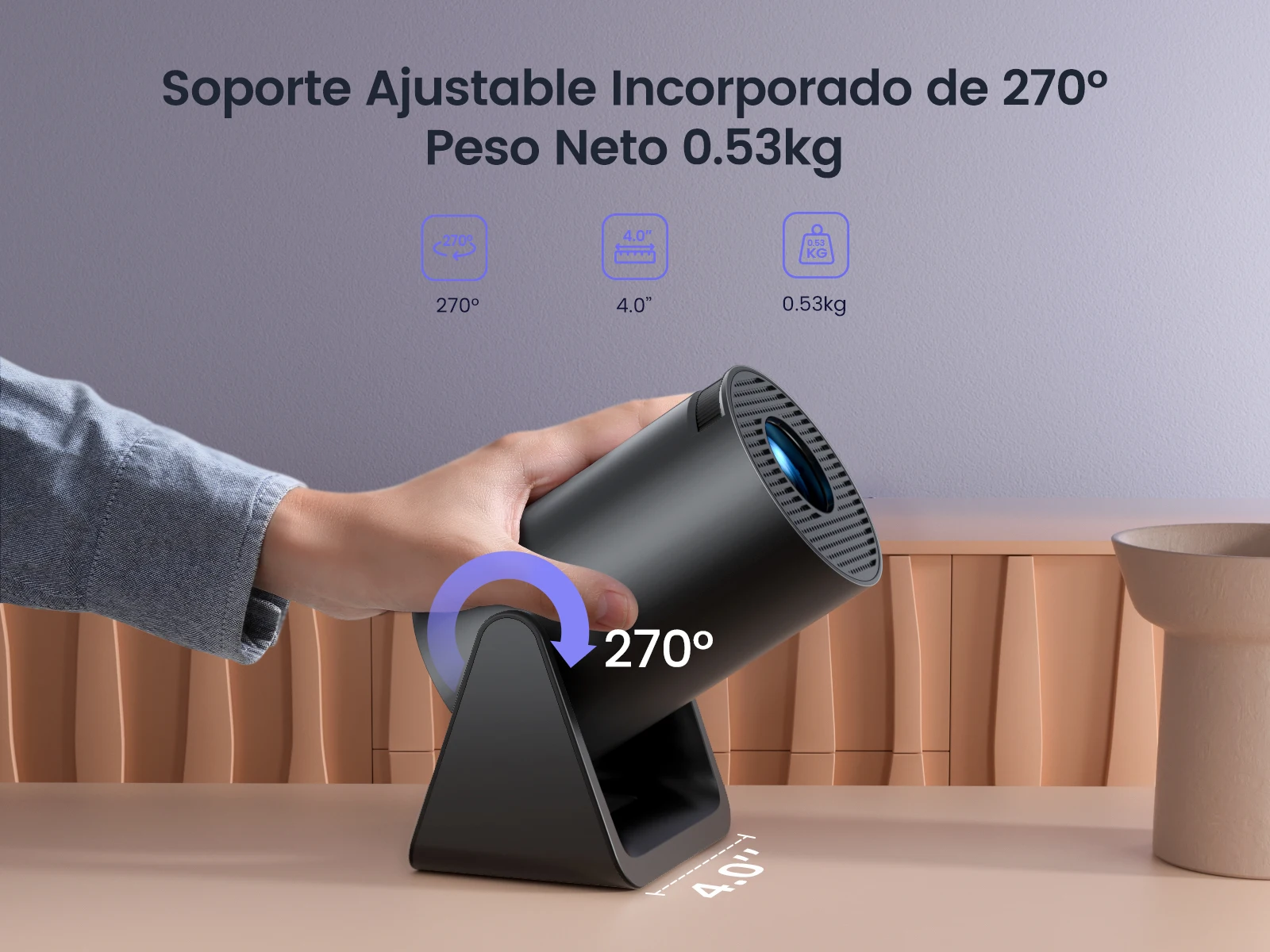 【Corrección trapezoidal automática】Mini proyector portátil con 270° soporte giratorio, Android 11,300 ANSI Wimius L1 proyector, WiFi6 Bluetooth proyector soporte 1080P, videoproyector de enfoque corto para cine en casa