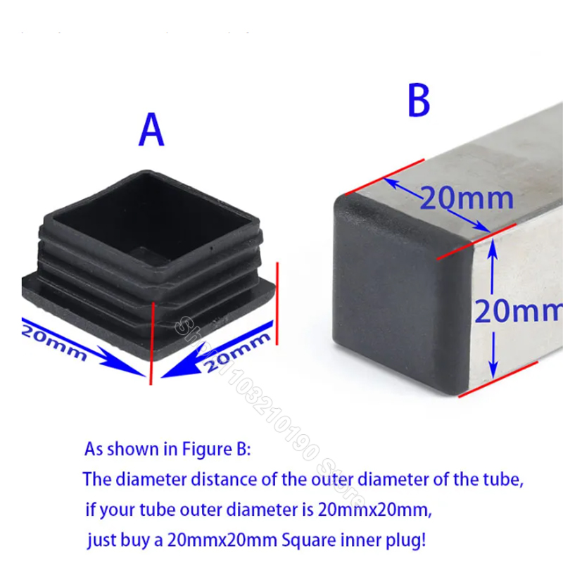 검정색 사각형 파이프 튜브 캡 플라스틱 튜브 엔드 커버 글라이드 인서트 블랭킹 엔드 플러그 마개 10/13/15/16/18/19/20//22/23/25/28-200mm