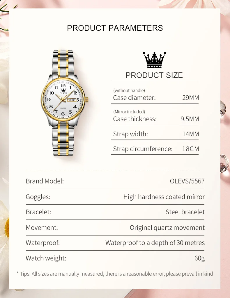 OLEVS 5567 reloj de mujer Original de marca de lujo de acero inoxidable resistente al agua reloj de cuarzo para mujer elegante fecha Zhou relojes de mujer