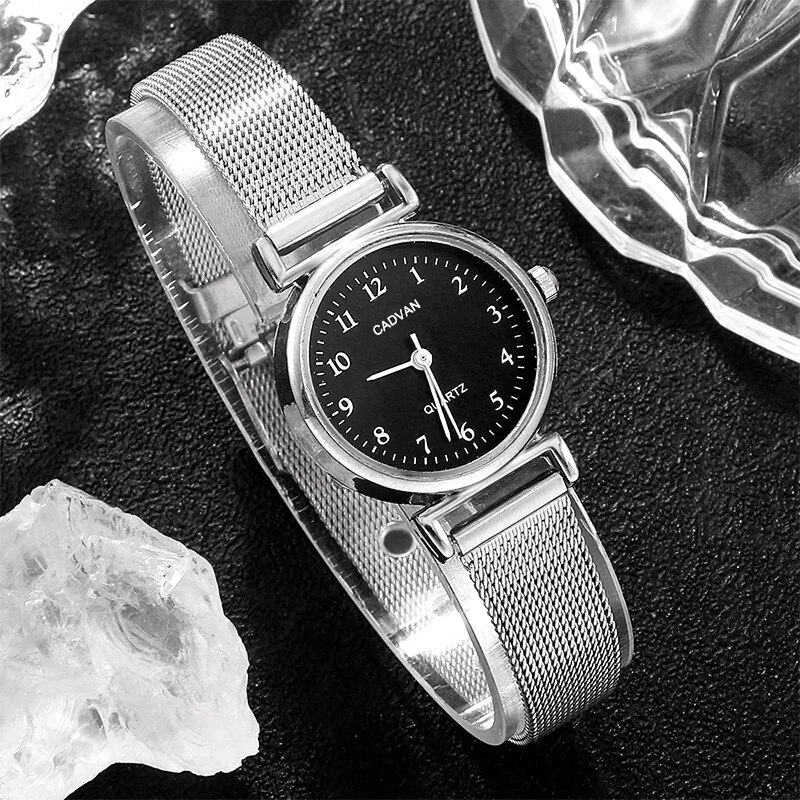 Conjunto de 6 piezas para mujer, a la moda relojes de cuarzo, conjunto de pulsera de malla plateada de lujo, reloj de vestir