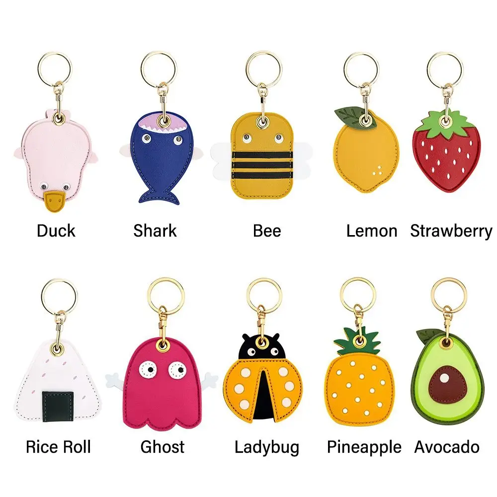 Utile pelle per Airtag Custodia protettiva per scheda di controllo accessi con portachiavi Porta carte con badge di frutta dei cartoni animati
