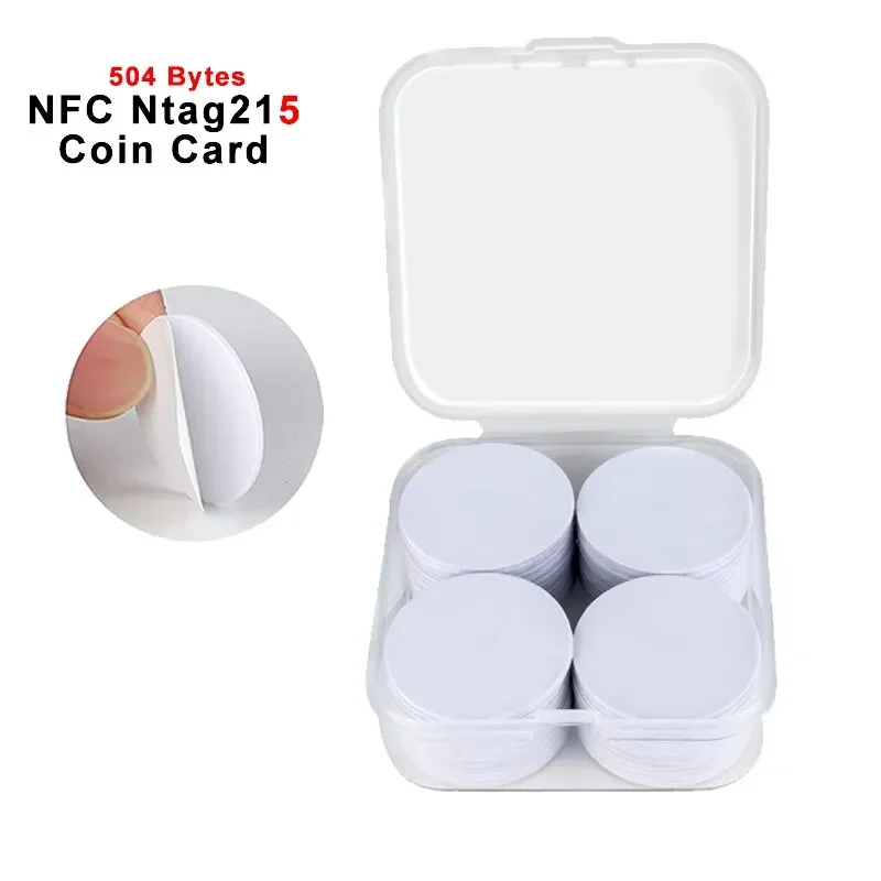 5YOA 20pcs 50pcs 13.56MHz Ntag215 NFC Coins Adhesive Cards Badge Backing 504 Bytes ISO/IEC 14443 A 25mm Waterproof PVC 215 Tag