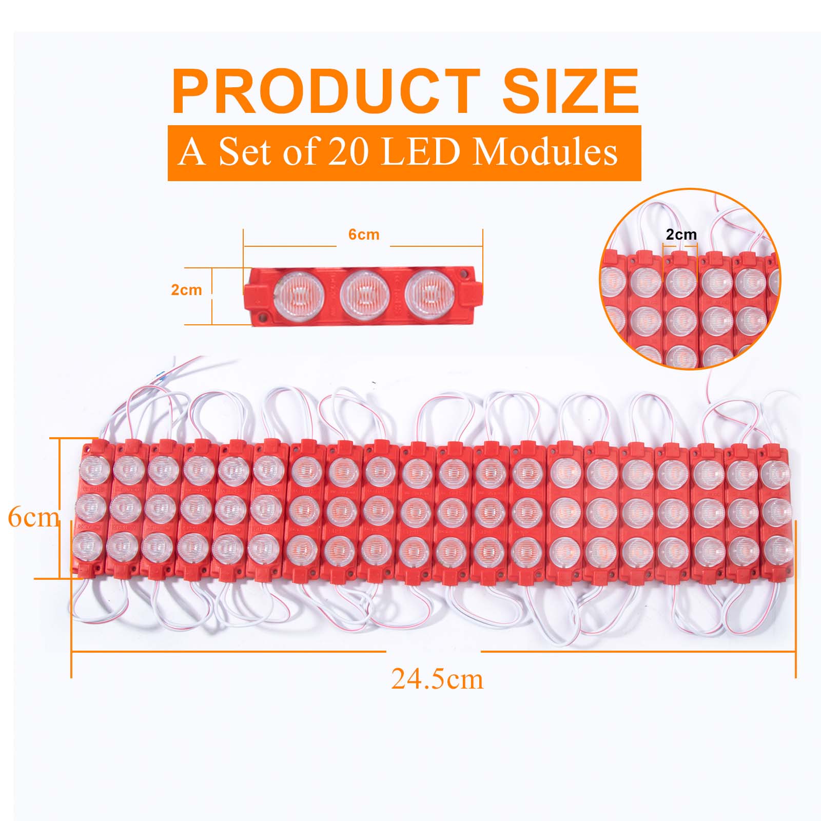 20ชิ้นหลอดไฟโมดูล LED กันน้ำ2835 SMD ไฟตกแต่งสำหรับป้ายโฆษณาพร้อมกาวเทป
