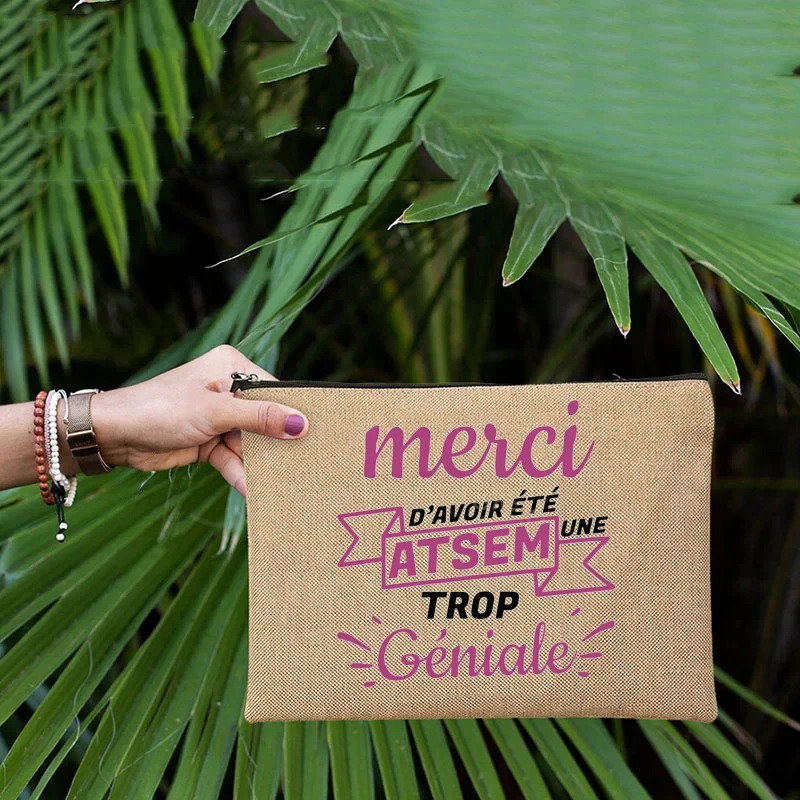 Merci Atsem In Hình Lớn Lanh Đựng Mỹ Phẩm Du Lịch Rửa Túi Đựng Trường Văn Phòng Phẩm Cung Cấp Lưu Trữ Túi Quà Tặng Cho Atsem
