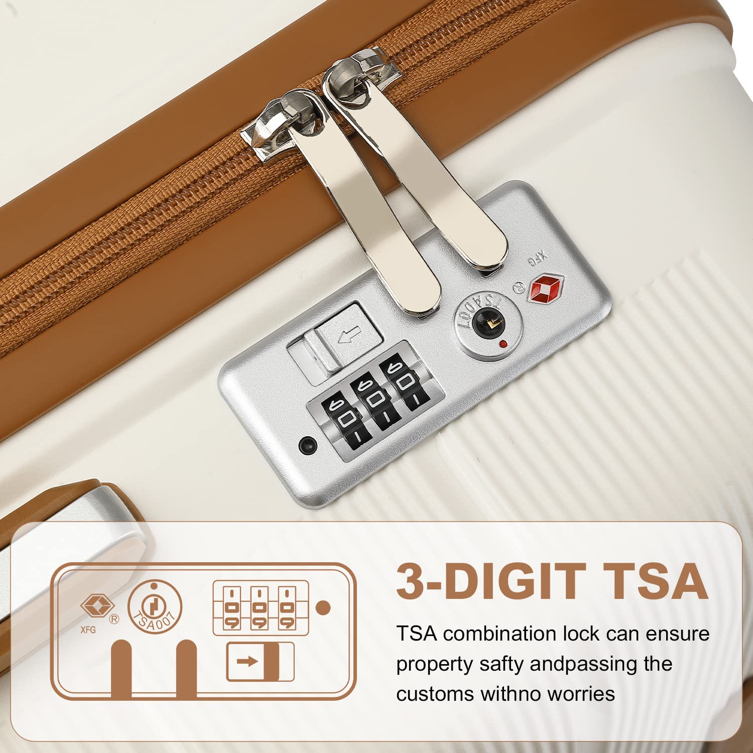 Maleta rígida de viaje británico, equipaje de mano de Material PP 100%, 8 ruedas giratorias, TSA Lock, color Beige