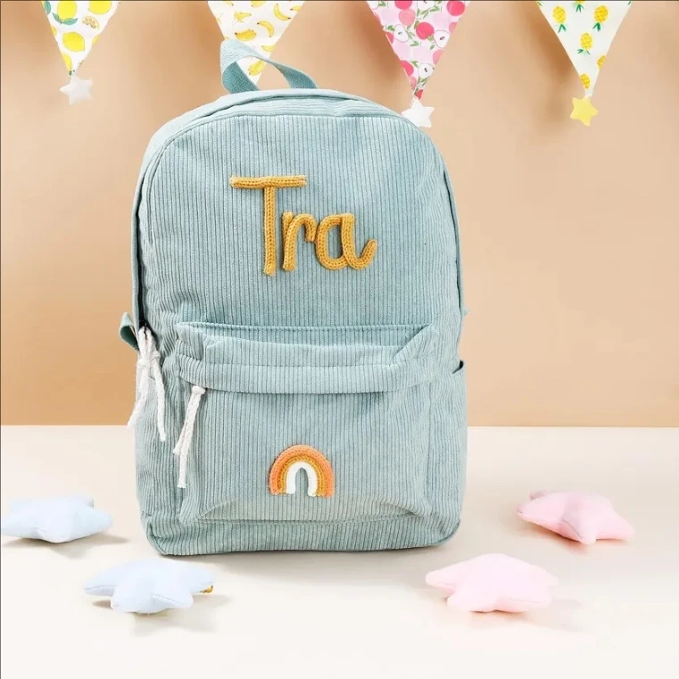 Mochila personalizada de gran capacidad, regalo de Navidad, hecho a mano, nombre único, cuerda Multicolor personalizada, hilo, Color, decoración de arcoíris