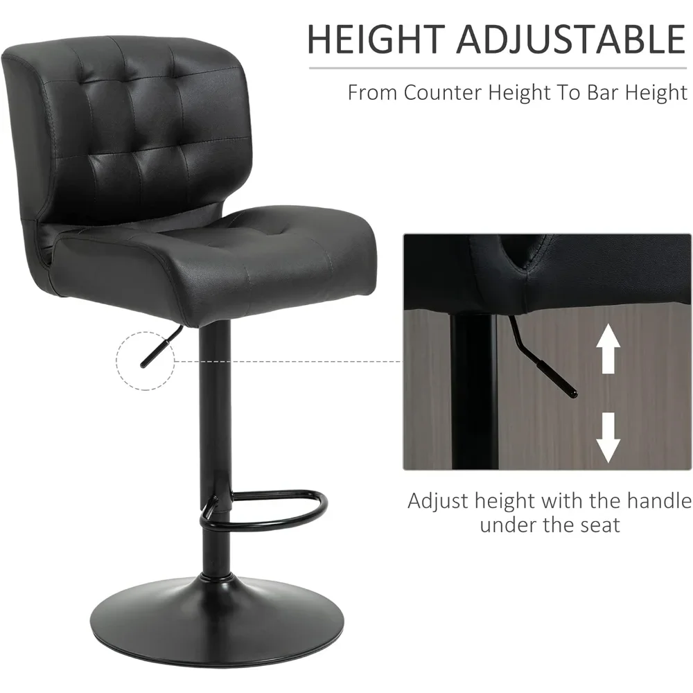 Bar Height Bar Stools Set of 2 with Adjustable Seat, Adjustable Swivel Barstools with Thick Padded Cushion and Metal Footrest