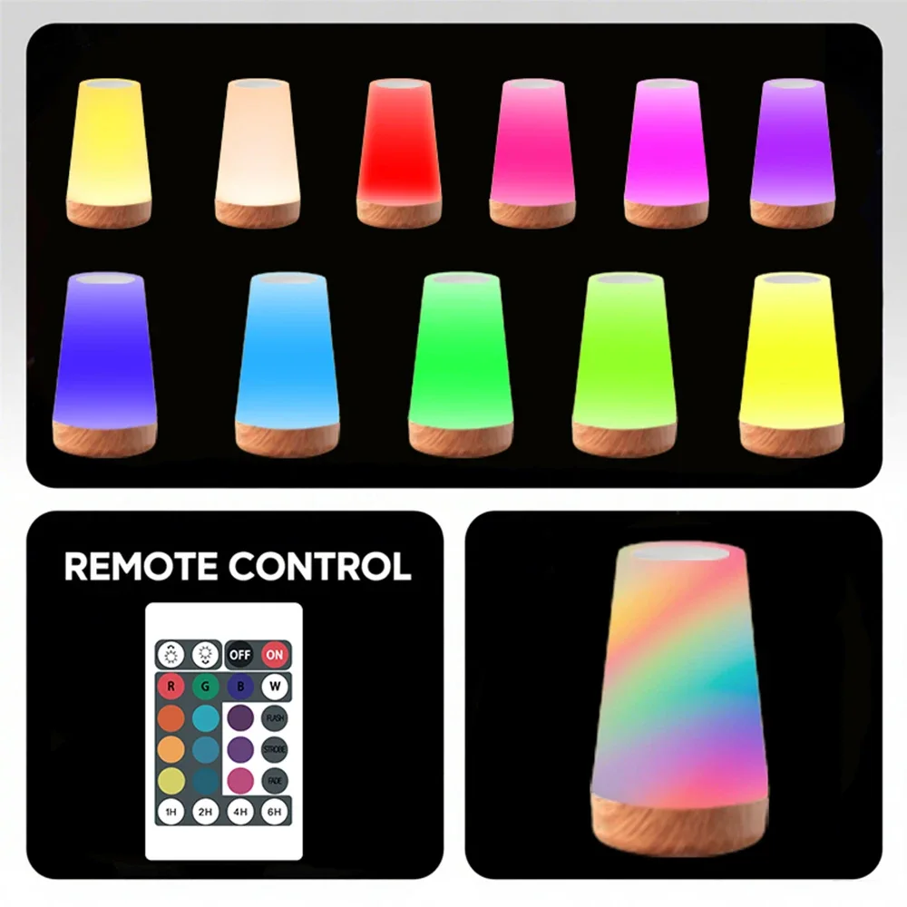 13 cores led mudando luz noturna controle remoto toque usb recarregável rgb noite lâmpada regulável portátil mesa lâmpada de cabeceira
