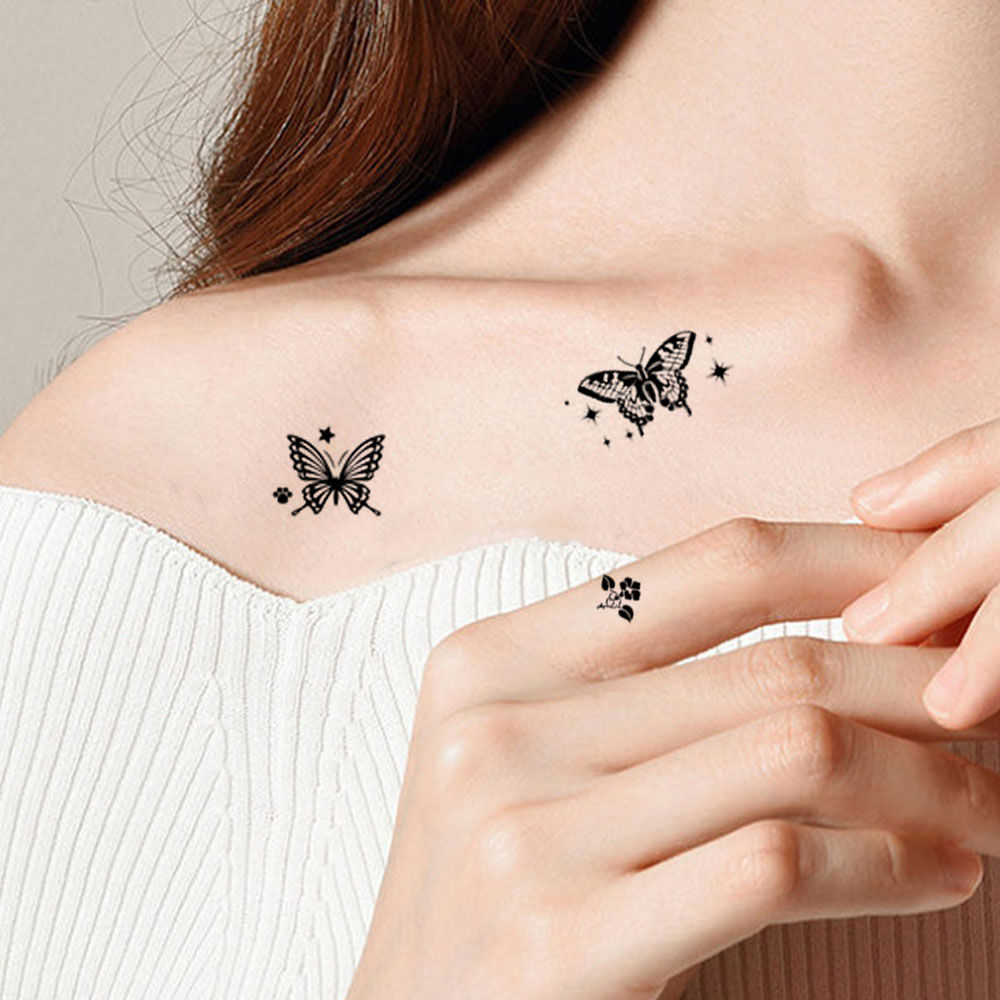 30 Stück schwarze Schmetterlings-Fake-Tattoo für Frauen, wasserdicht, temporäre Tattoos, geeignet für Arm, Körper, realistische Tattoo-Aufkleber für Mädchen