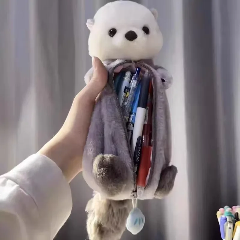 Bolsa de lápices, lontra de mar, estuche de lápices de muñeco de peluche, bolsa de papelería bonita de alto valor, bolsa de lápices, suministros de aprendizaje, papelería, 1 Juego