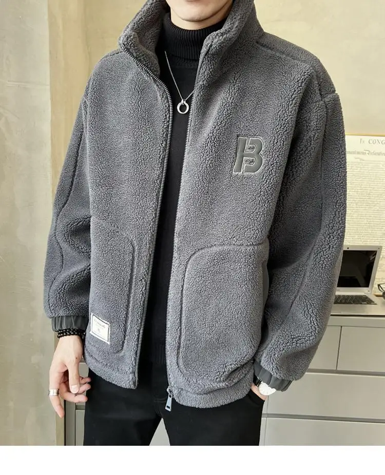 Abrigo Polar de invierno para hombre, chaqueta para hombre, Color sólido, holgado, cálido, moda, estilo informal, chaqueta de lujo para hombre, ropa de lana