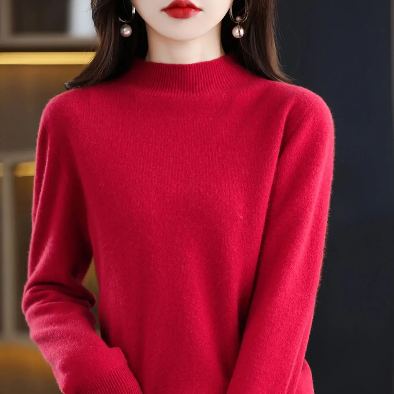 100% Merinowolle Kaschmirpullover Damen Strickpullover Rollkragen Langarm Pullover Herbst Winter Kleidung Warme Pullover Tops