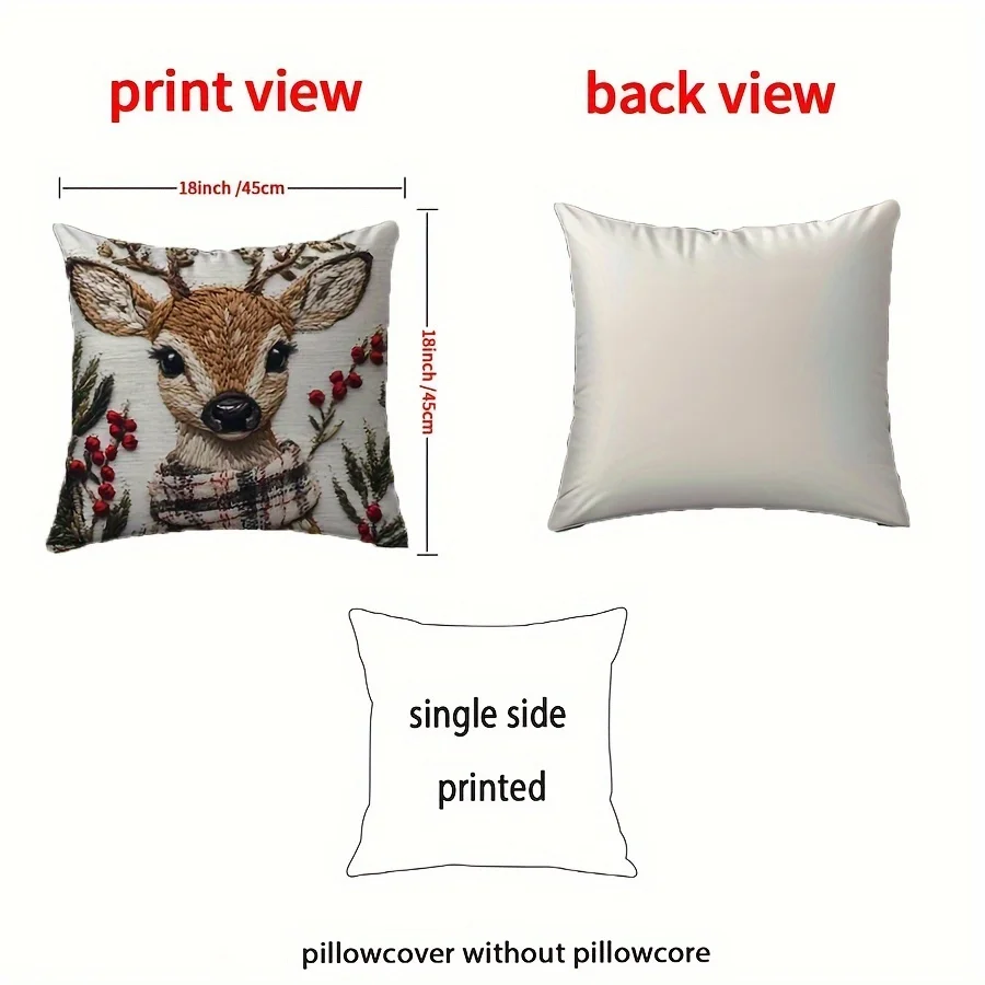 Bezaubernder Weihnachts-Rentier-Kissenbezug, 45,7 x 45,7 cm, weicher, kurzer Plüsch mit Reißverschluss für Schlafzimmer- und Wohnzimmerdekoration