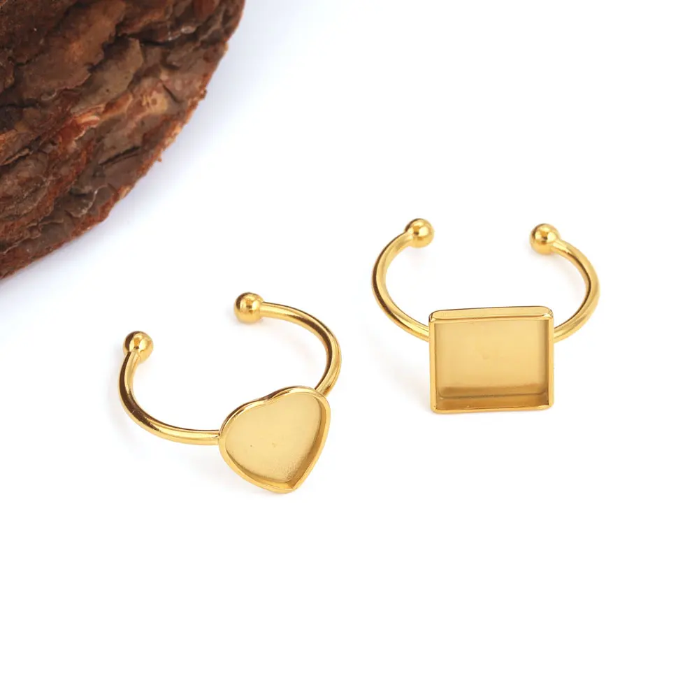 10 Uds. Ajustes de anillo abierto de acero inoxidable ajustables Base en blanco bisel cabujones anillos para fabricación de joyería DIY anillo de dedo en blanco