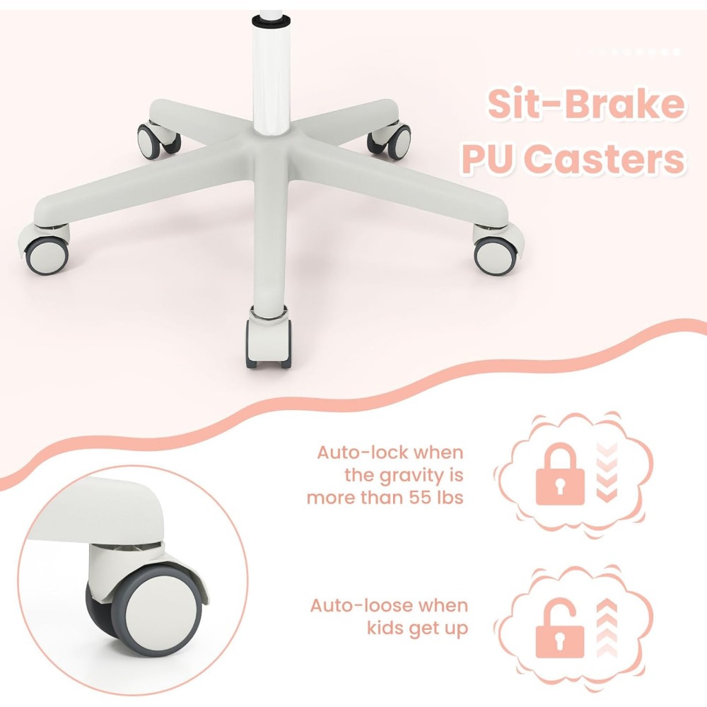 Kids Desk Chair, Height Adjustable Children Study Computer Chair with Armrests, Sit-Brake Casters, Swivel Mesh Task Chai