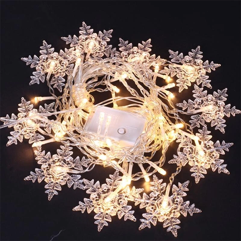 คริสต์มาสไฟตกแต่งกลางแจ้งแขวนไฟ LED เกล็ดหิมะ Curtain String Lights ปาร์ตี้ตกแต่งชายคาสวน.