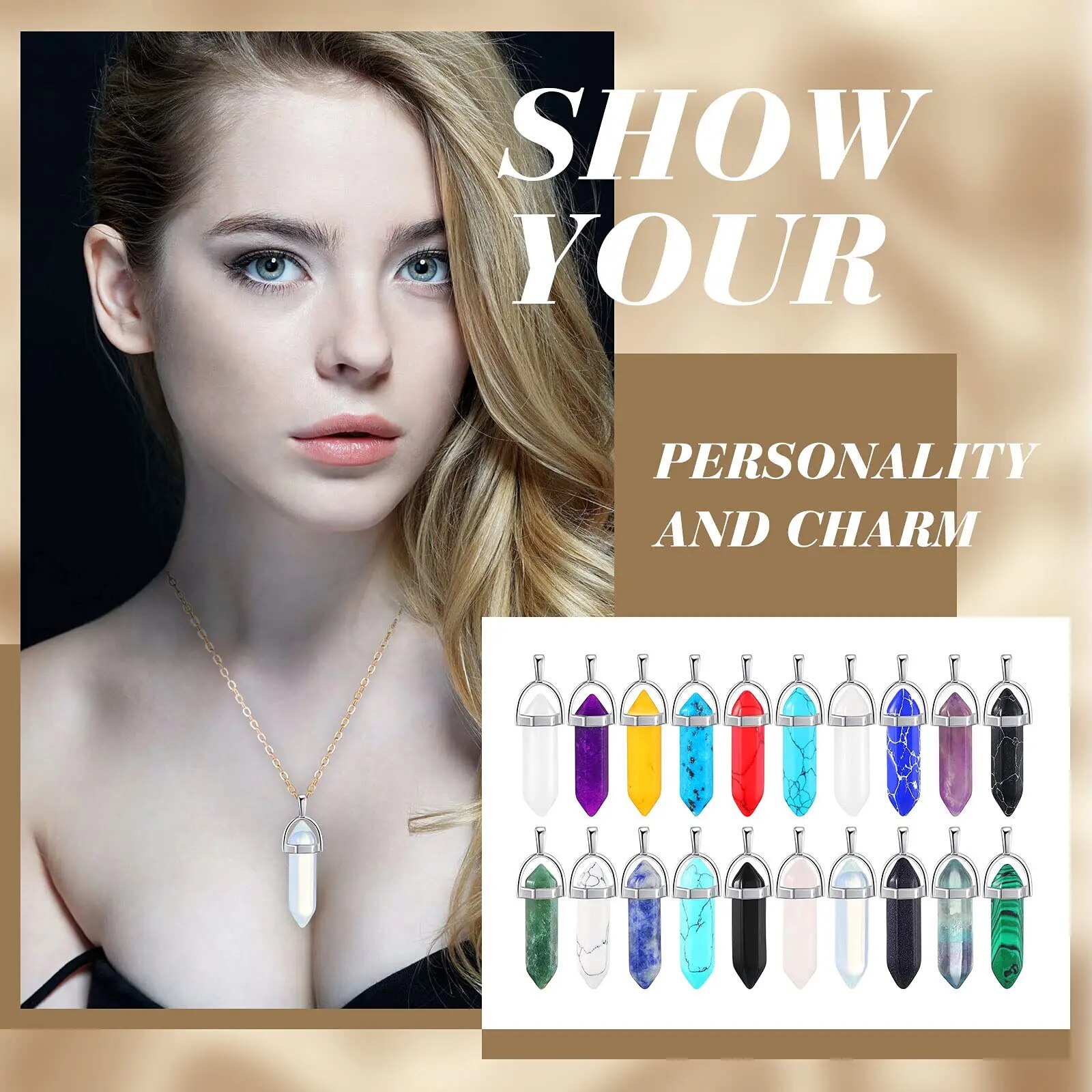 Mutilcolor 10 個弾丸形状ヒーリング尖ったチャクラペンダントスギライトクォーツストーンチャームランダウカラー ネックレス作成用