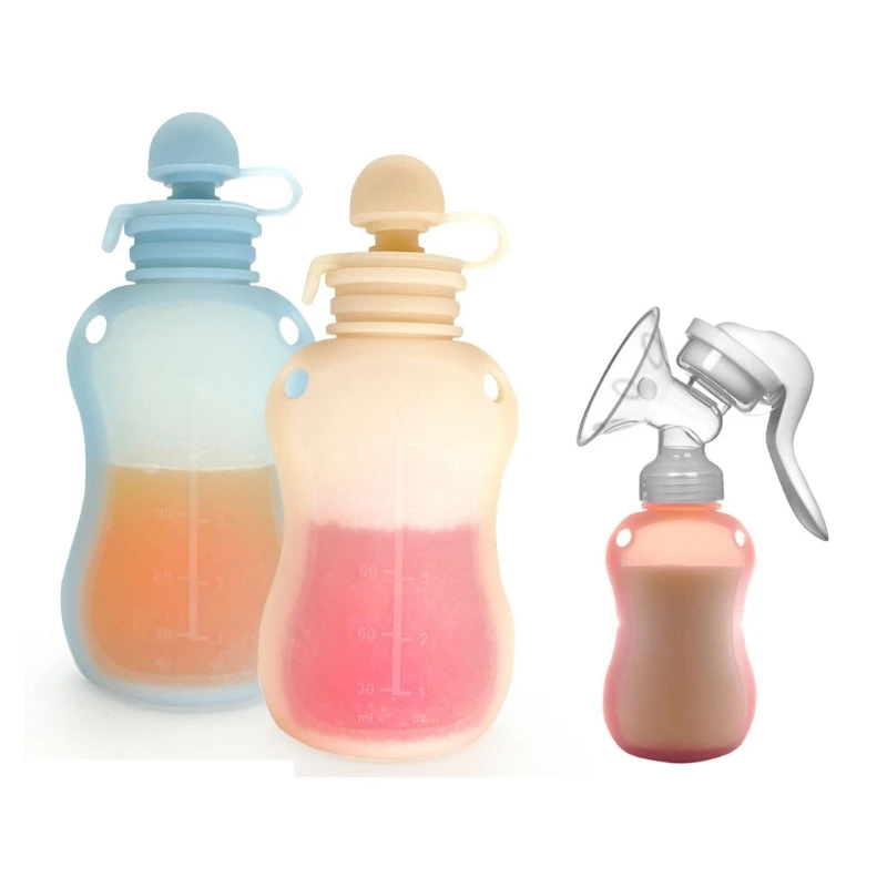 Bolsa de silicona sin BPA para comida de bebé, contenedor de almacenamiento de leche recargable reutilizable, práctico, a prueba de fugas
