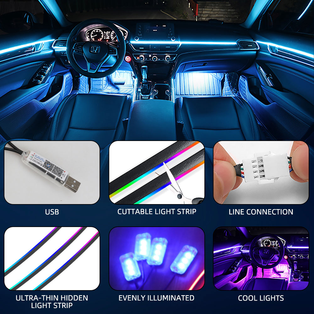 Universele Symfonie Auto Omgevingslichten LED Interieur RGB Streamer Sfeerlamp USB APP Afstandsbediening voor Tesla Model 3Y S X