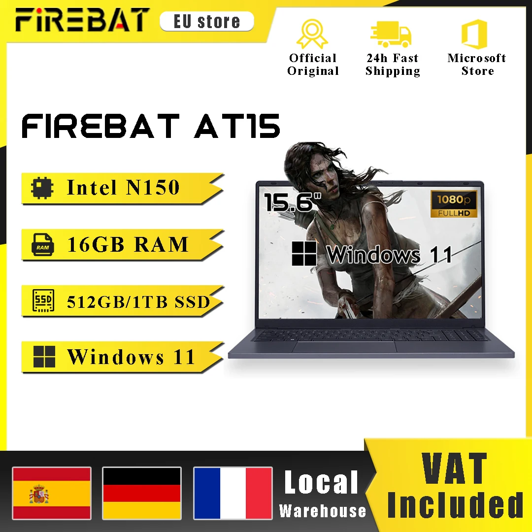 Firebat Laptop AT15 15.6 pollici Intel N150 DDR4 16GB RAM 512GB 1TB SSD 1920*1080 Notebook Windows 11 Tastierino numerico integrato retroilluminato