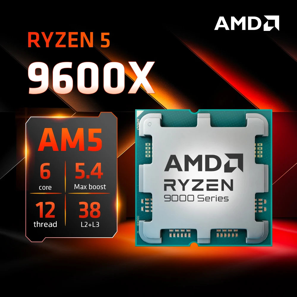 NUOVO AMD Ryzen 5 9600X 65W 4NM L3 = 32M 5,4GHz 6-Core 12-Thread R5 9600X Processore da gioco DDR5 Socket AM5 ma senza ventola