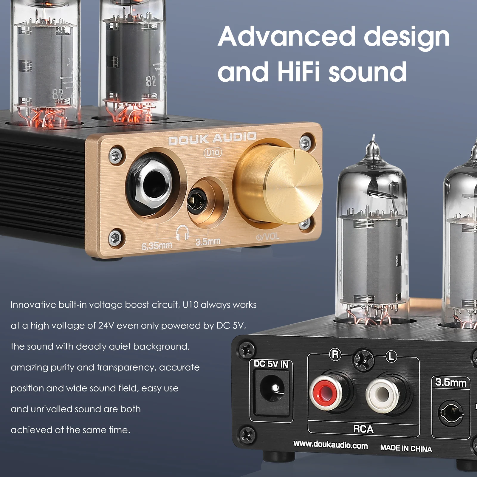 Douk Audio U10 Hifi Ventil rohr Vorverstärker Stereo Aux Desktop Audio Vorverstärker 6,35mm/3,5mm Kopfhörer verstärker