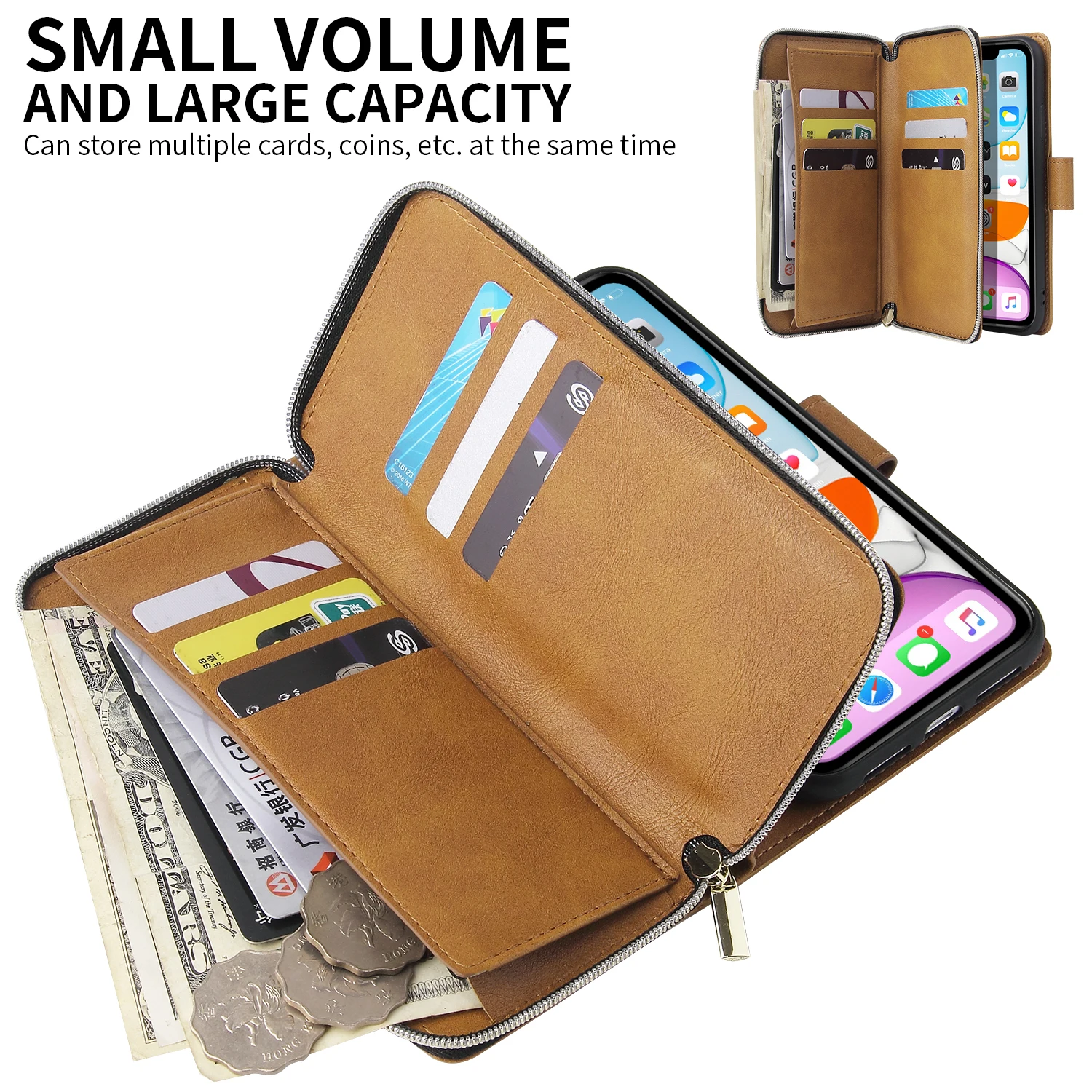 Untuk Blackview BV9100/BV9600/BV9600Pro/A60/A60 PRO/A80/A80S/A80 PRO/A70/A90/A100 Casing Pelindung Dompet Kulit Ritsleting Ultra Tipis