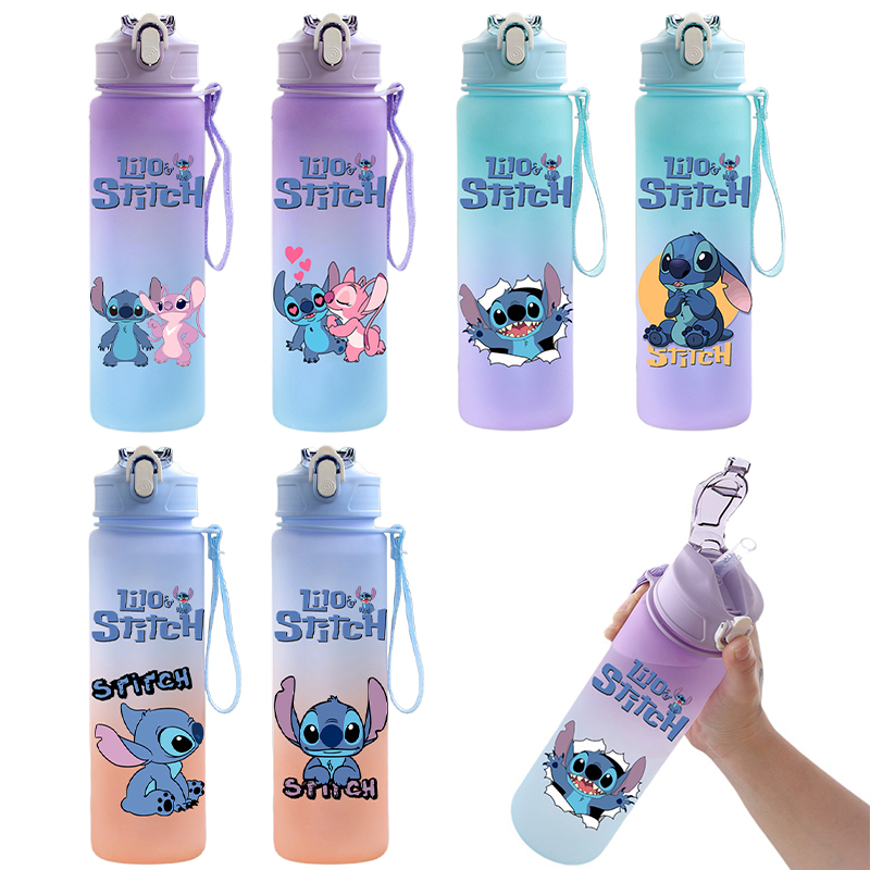 Botella de agua de Lilo Stitch de Disney de 750ml, taza para beber de gran capacidad con dibujos animados de Anime, taza de agua portátil para deportes al aire libre, regalo para niños
