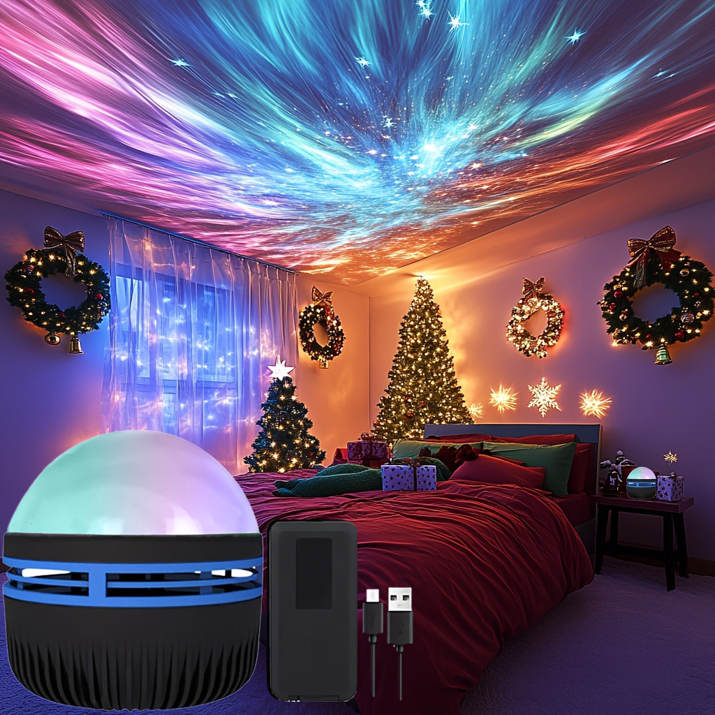 1 szt. Lampa projekcyjna LED ziemskie światła, efekt Aurora Borealis, pilot, zasilanie przez USB, światło zmieniające kolor, do wystroju sypialni