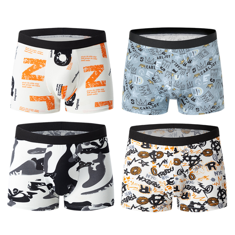 Intimo stampato FASHION DA UOMO da 4 pezzi Boxer sul cavallo traspiranti per adolescenti Intimo confortevole taglie forti fino a 6XL.