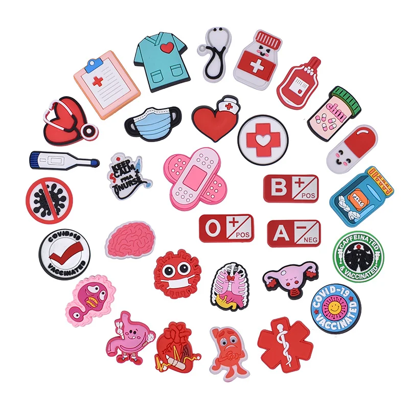 30PCS Healthcare Series รองเท้า Charms ชุดสําหรับ Clogs กระเป๋า Bubble Slides รองเท้าแตะ, PVC ตกแต่งรองเท้ากระเป๋าชายหาดอุปกรณ์เสริม