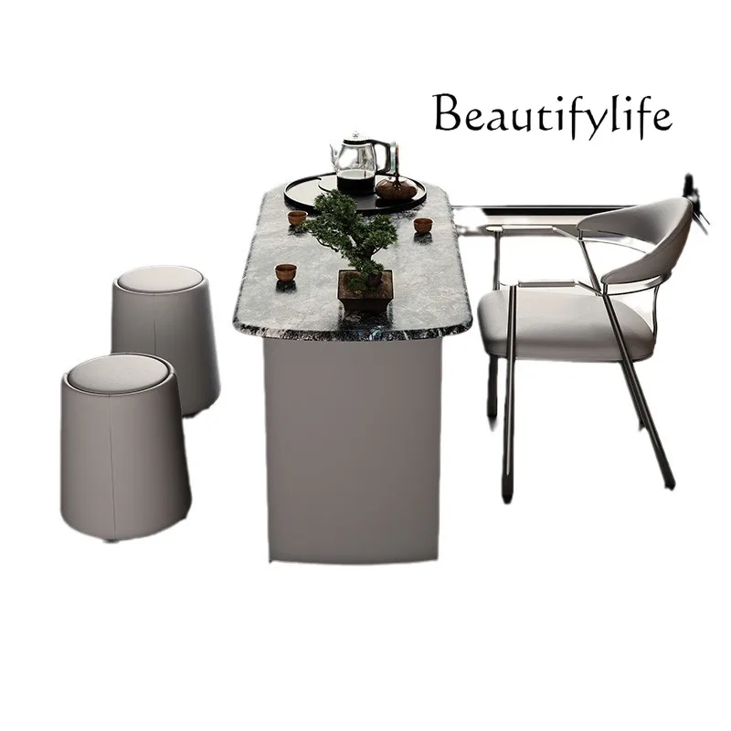 Mesa de chá e cadeira de laje de rocha avançada nórdica combinação moderna e simples mesa de chá para casa