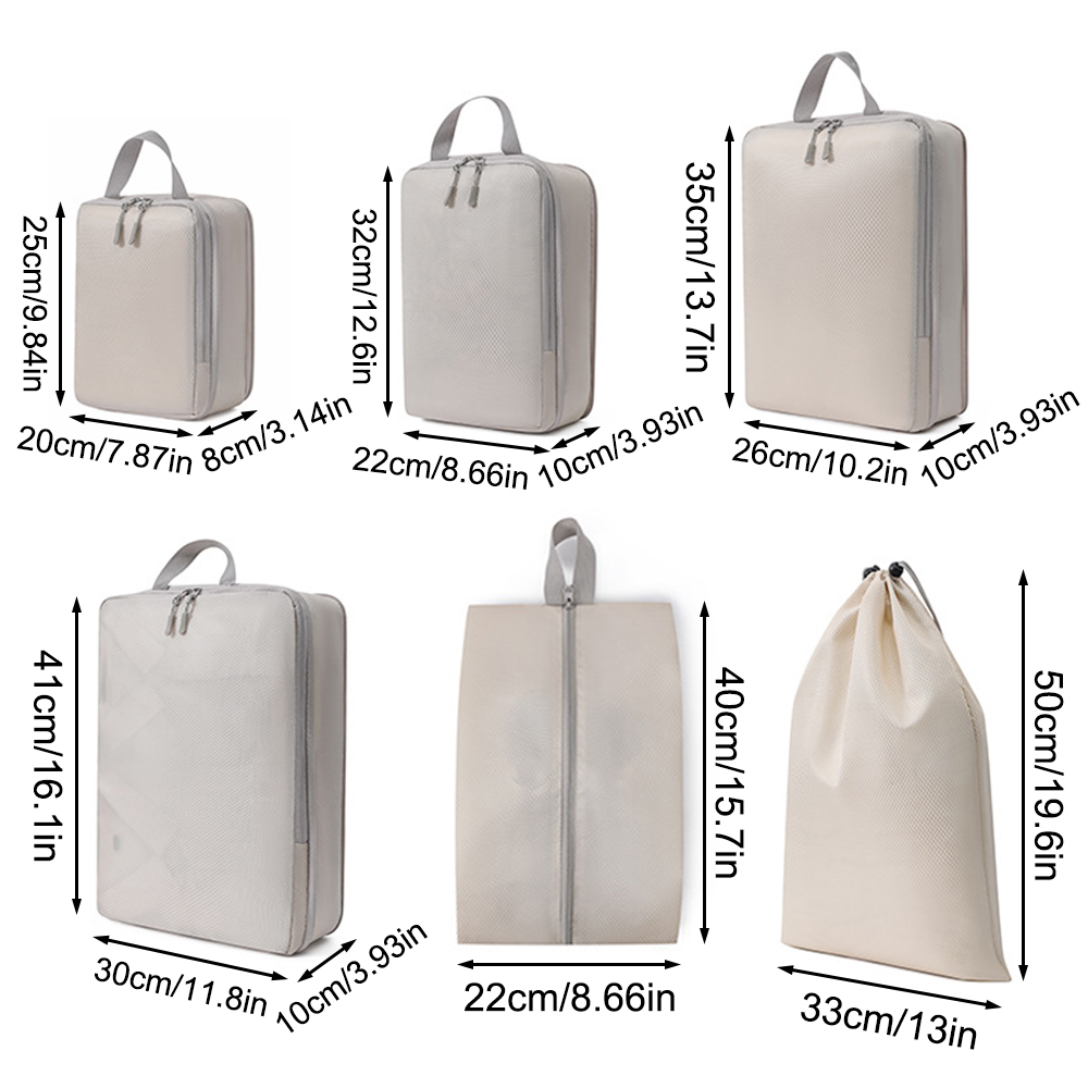 Set/6 Stück komprimierbare Verpackung Reise Aufbewahrungstasche Würfel wasserdichter Koffer Nylon tragbar mit Handtasche Gepäck Organizer