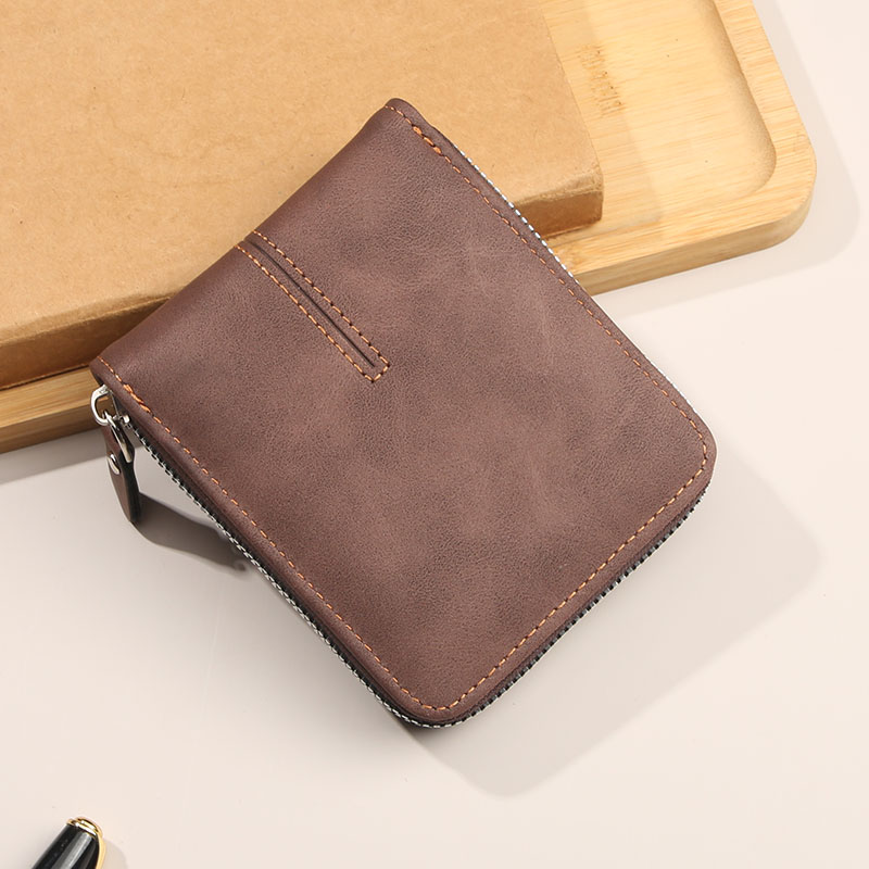 2025 new men's wallet short horizontal zipper three fold zero wallet retro casual buckle square bag