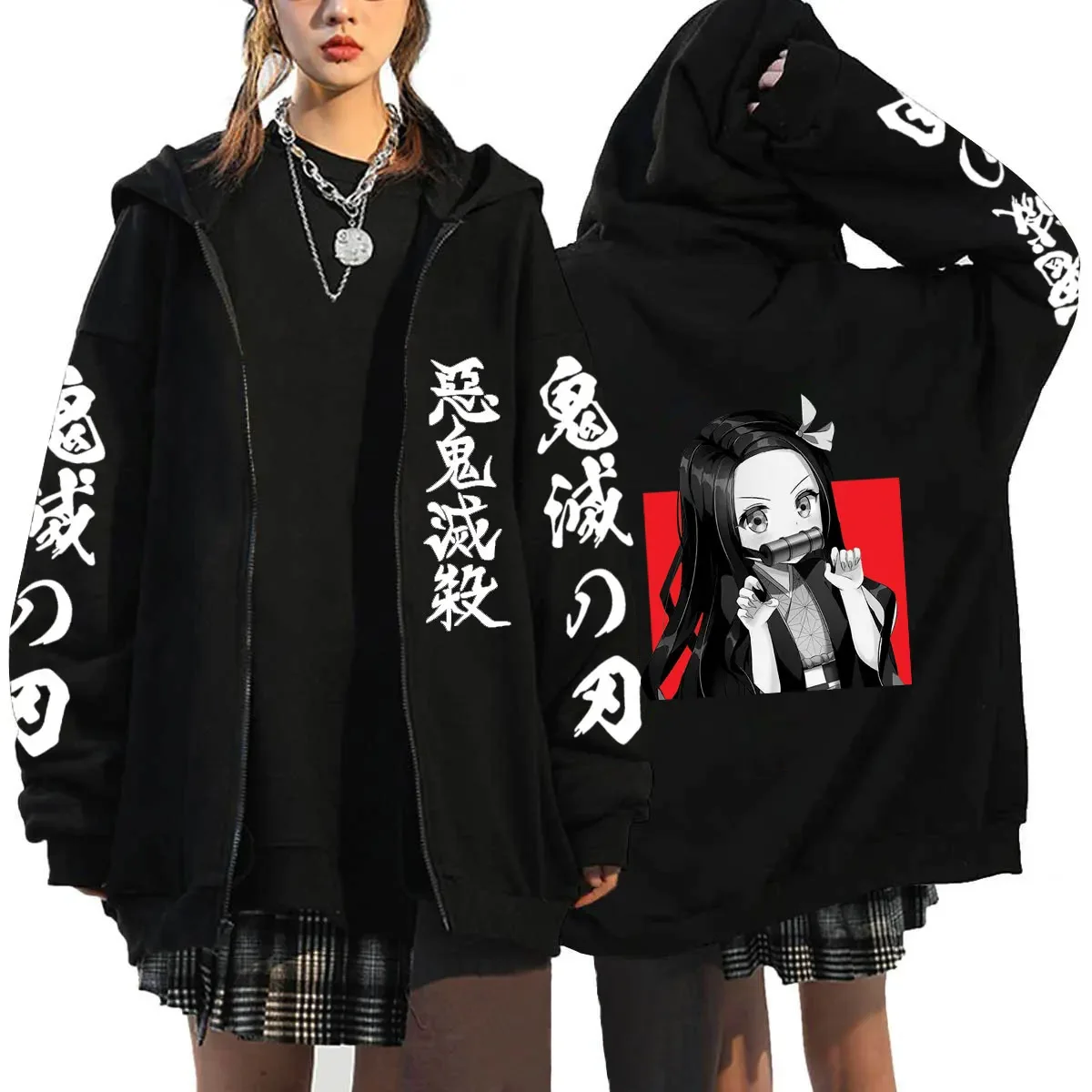Demon slayer zíper moletom com capuz roupas masculinas mulheres homens anime oversized hoodies casaco superior femme moletom com zíper completo jaquetas