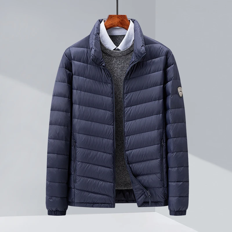 Neue nationale Norm 90er weiße Entendaunen-Herrenjacke, leichte und warme Daunenjacke mit Stehkragen für Herbst und Winter, modisch