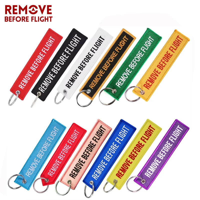 1 PC Rimuovi prima del volo Portachiavi dell'aviazione Entrambi i lati Ricamo Colori multipli Tag Accessori Ciondolo per zaino