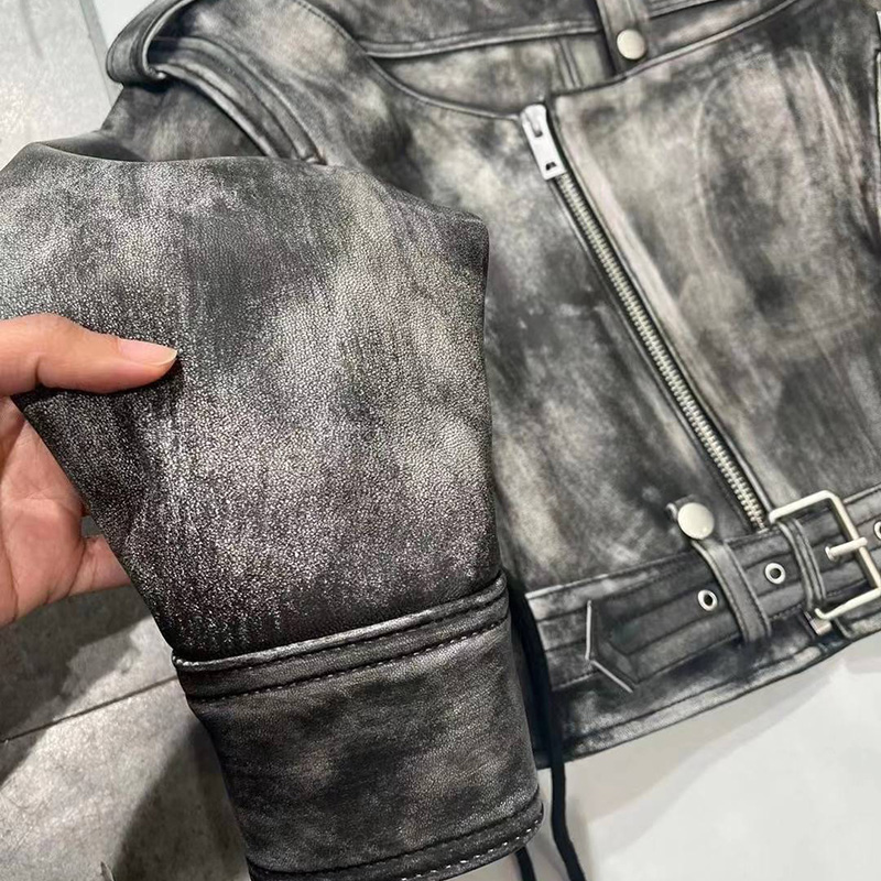 女性のための革のジャケット,「ヴィンテージのシープスキンジャケット,取り外し可能なジャケットqg5466