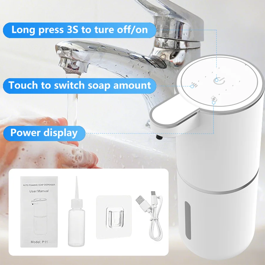 380ml capacidade ipx5 à prova dwaterproof água mão desinfetante bomba máquina de lavar 4 níveis sensor inteligente touchless elétrico automático dispensador sabão