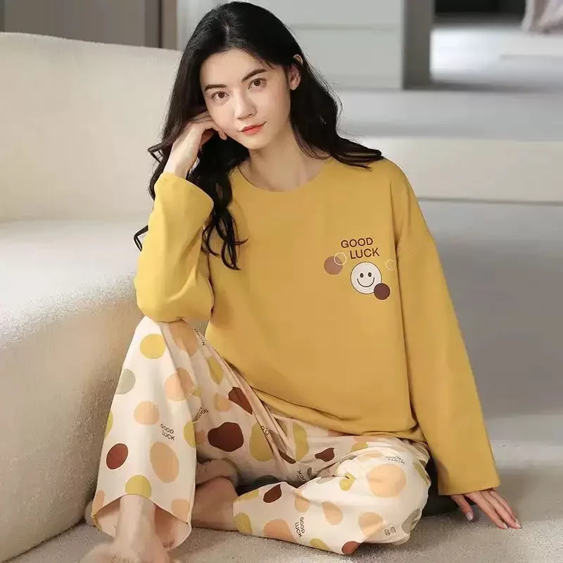 M-5XL ビッグサイズ秋春パジャマセット女性のためのかわいい印刷パジャマ女の子のファッション長袖 O ネック女性のパジャマ
